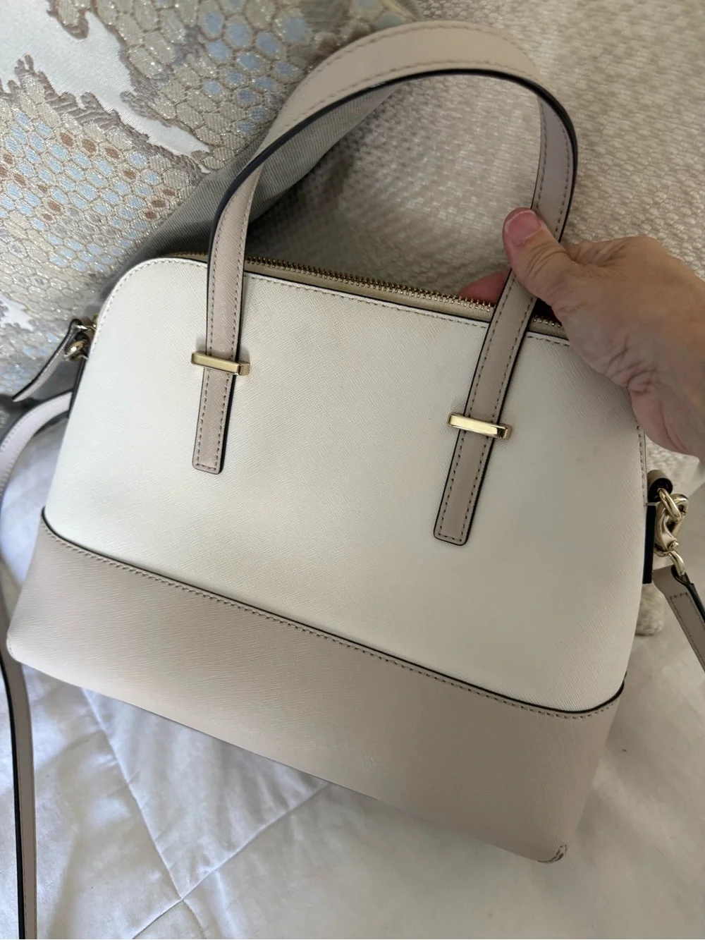 kate spade Two-Tone Cream and Beige Dome Satchel with Gold Hardware